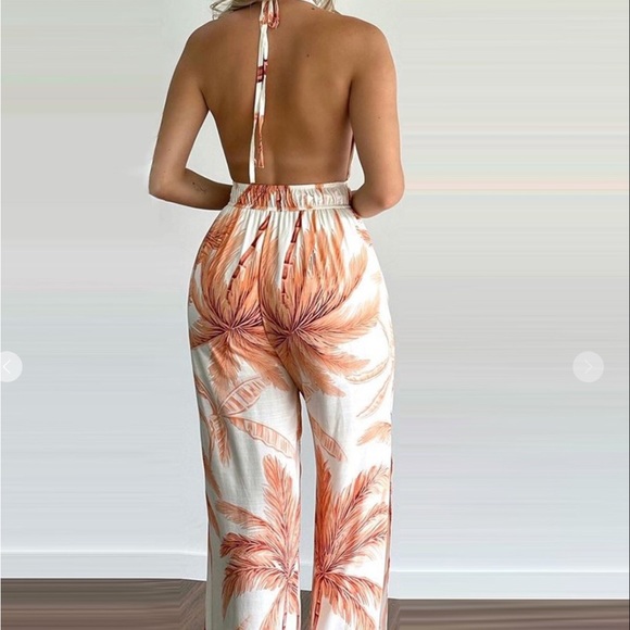 Ruby Abstract Print Strapless Side Slit Jumpsuit